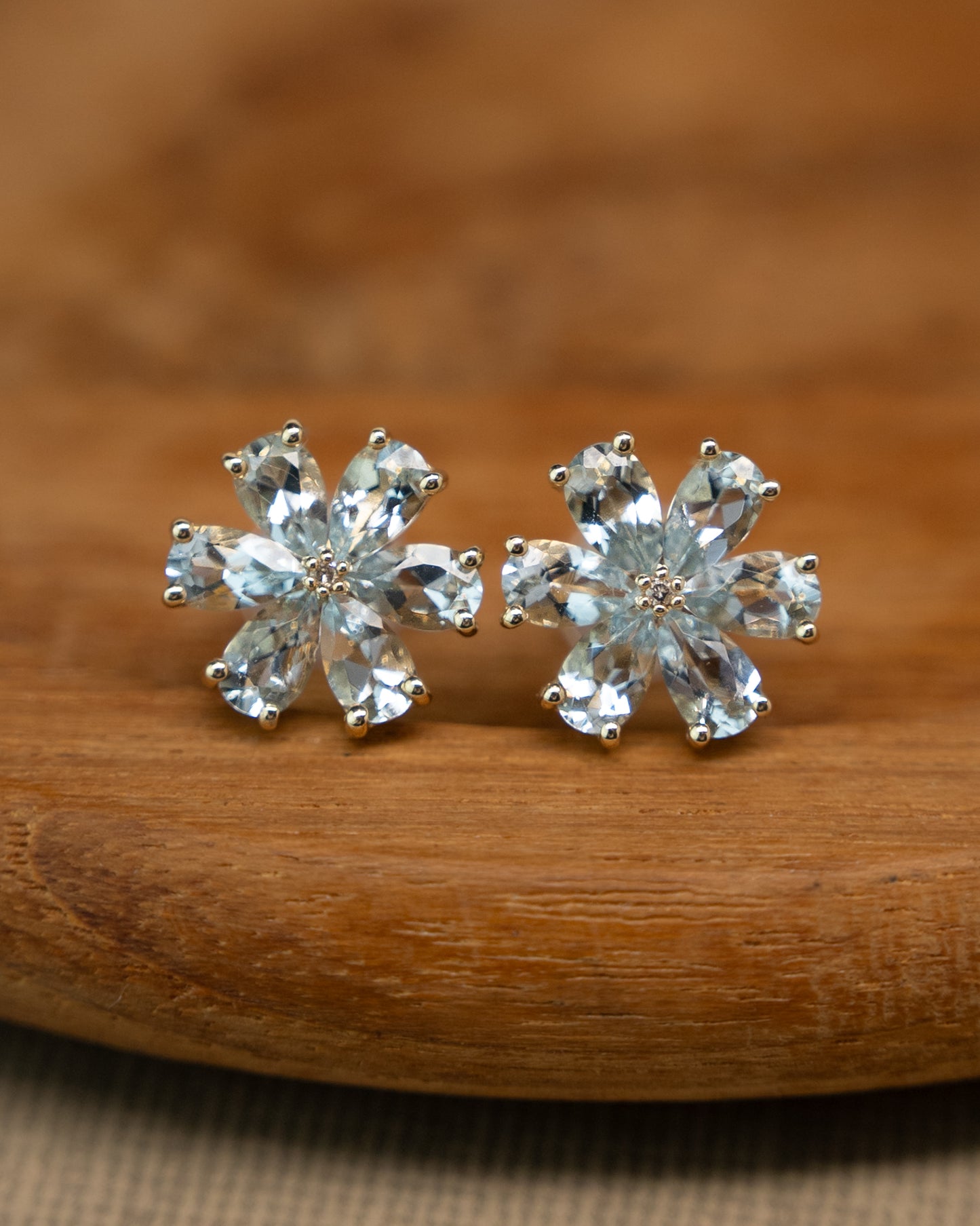 2.40 Floral Aquamarine Stud Earrings in 14k