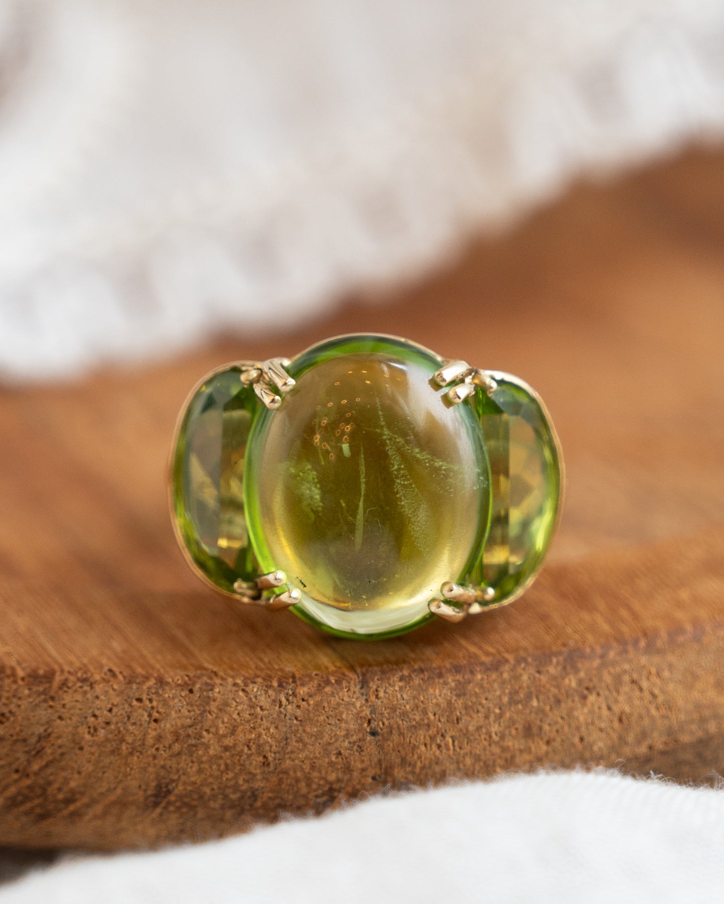6.16 Oval Cabochon Peridot Cocktail Ring in 21k