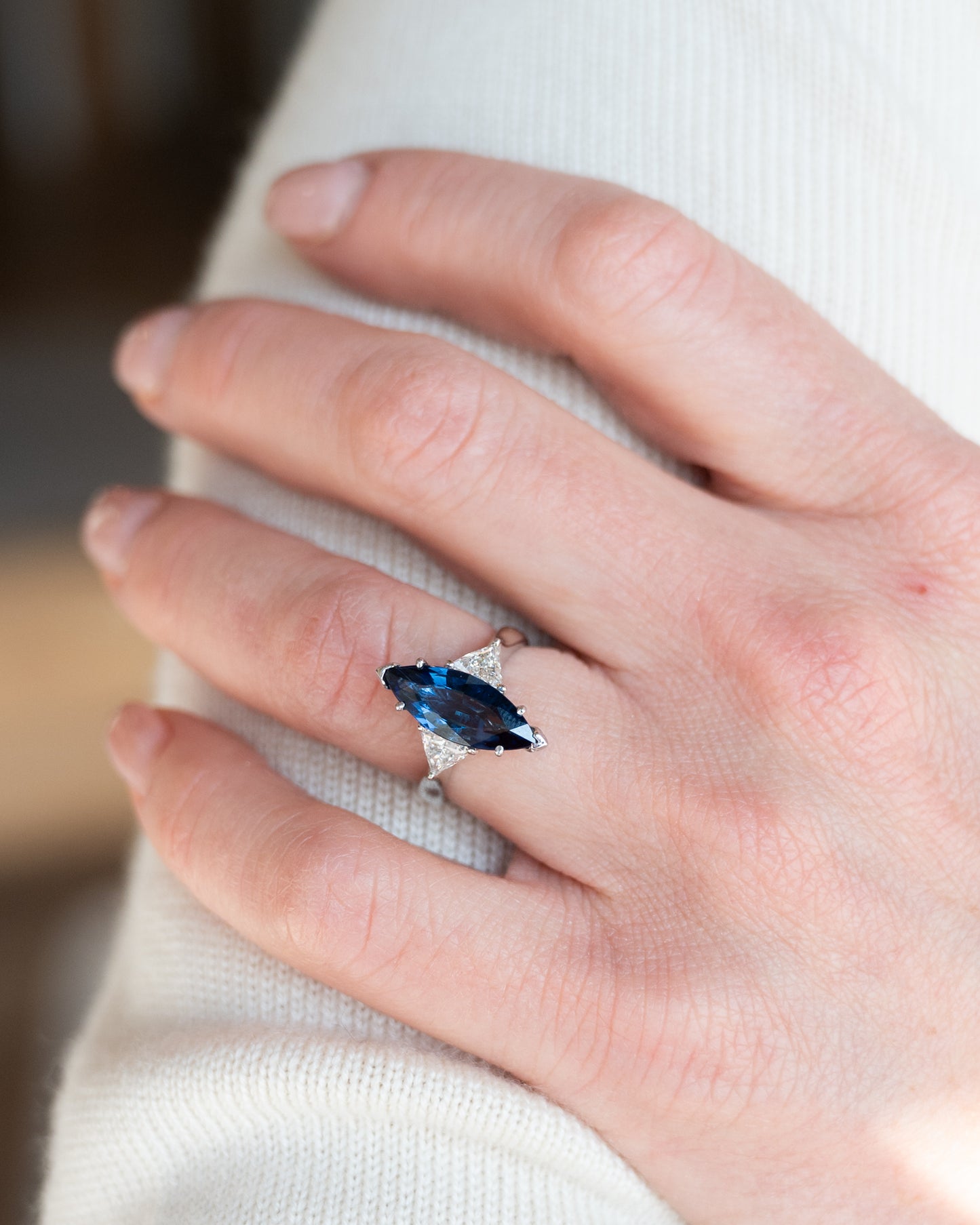 3.33 Marquise Sapphire Engagement Ring in 18k