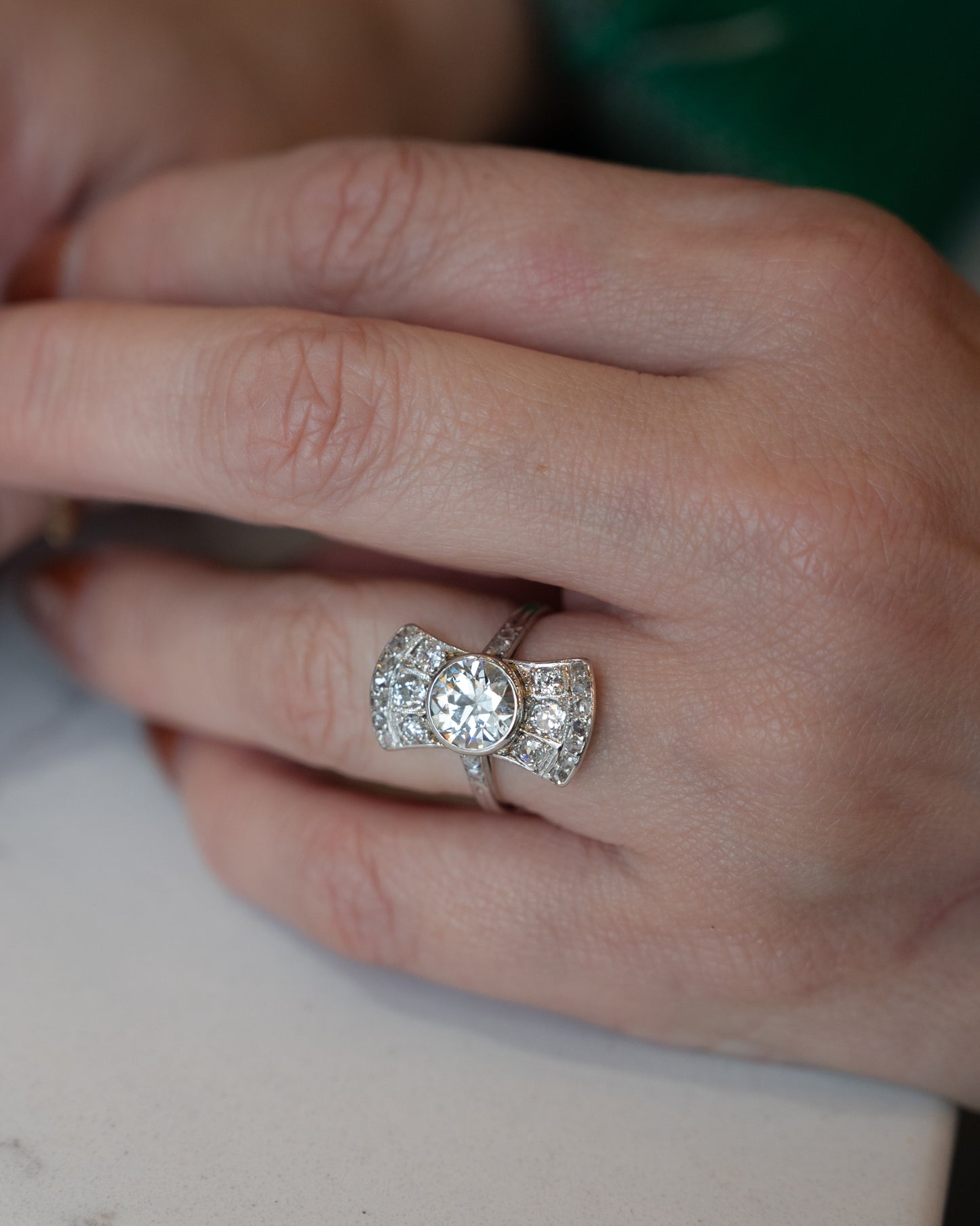 2.13 Antique Art Deco Diamond Cocktail Ring in 14k