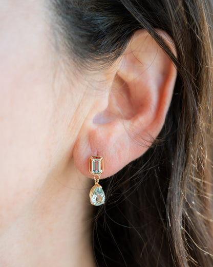 2.86 Pear & Emerald Cut Aquamarine Dangle Earrings 14k