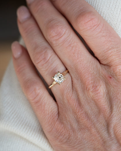 1.19 Vintage Old Mine Cushion Diamond Engagement Ring 14k