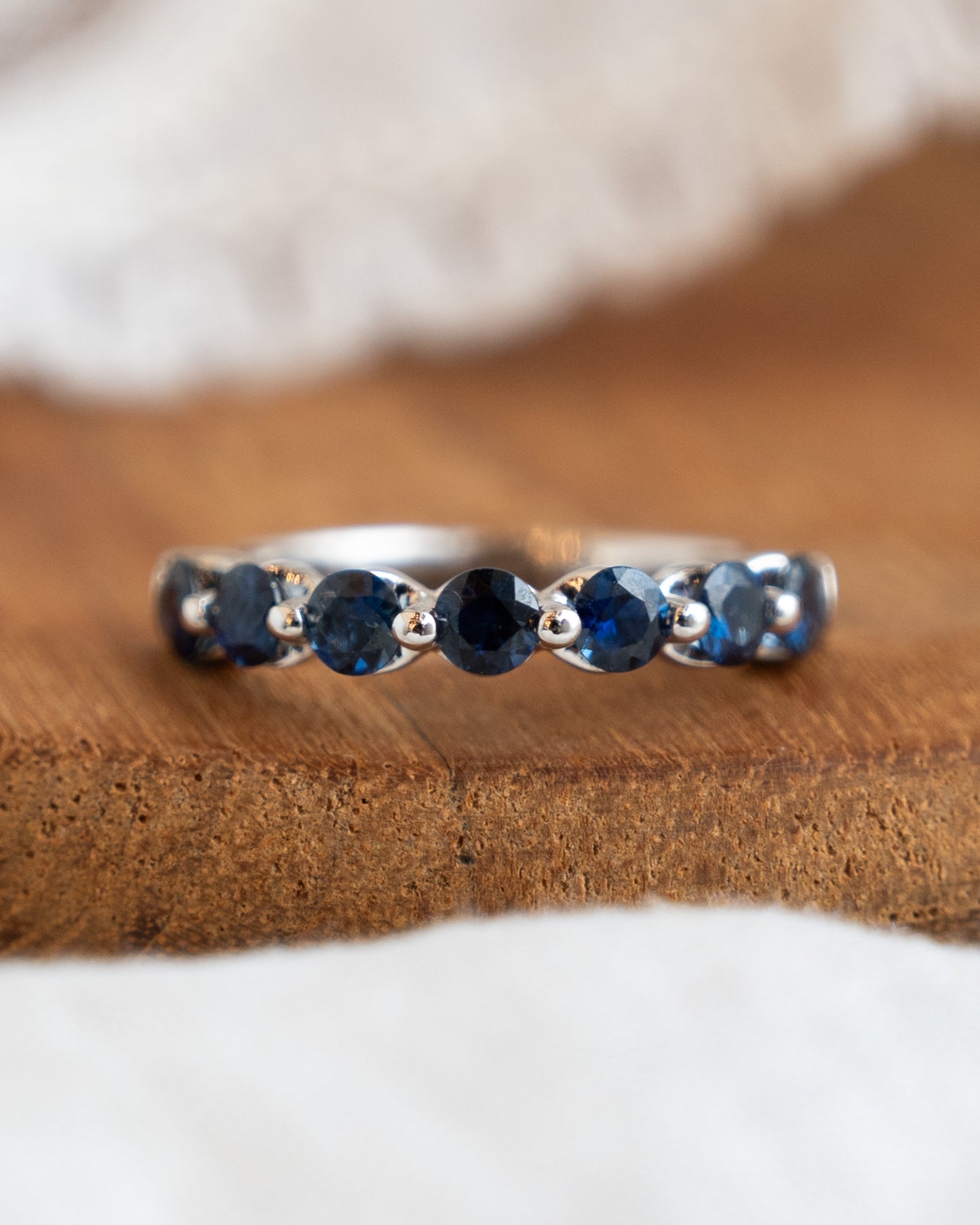 1.40 Round Cut Blue Sapphire Band in 14k