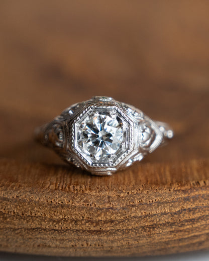 .85 Antique Art Deco Filigree Engagement Ring 18k