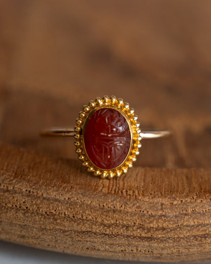 Antique Victorian Carved Scarab Ring in 14k