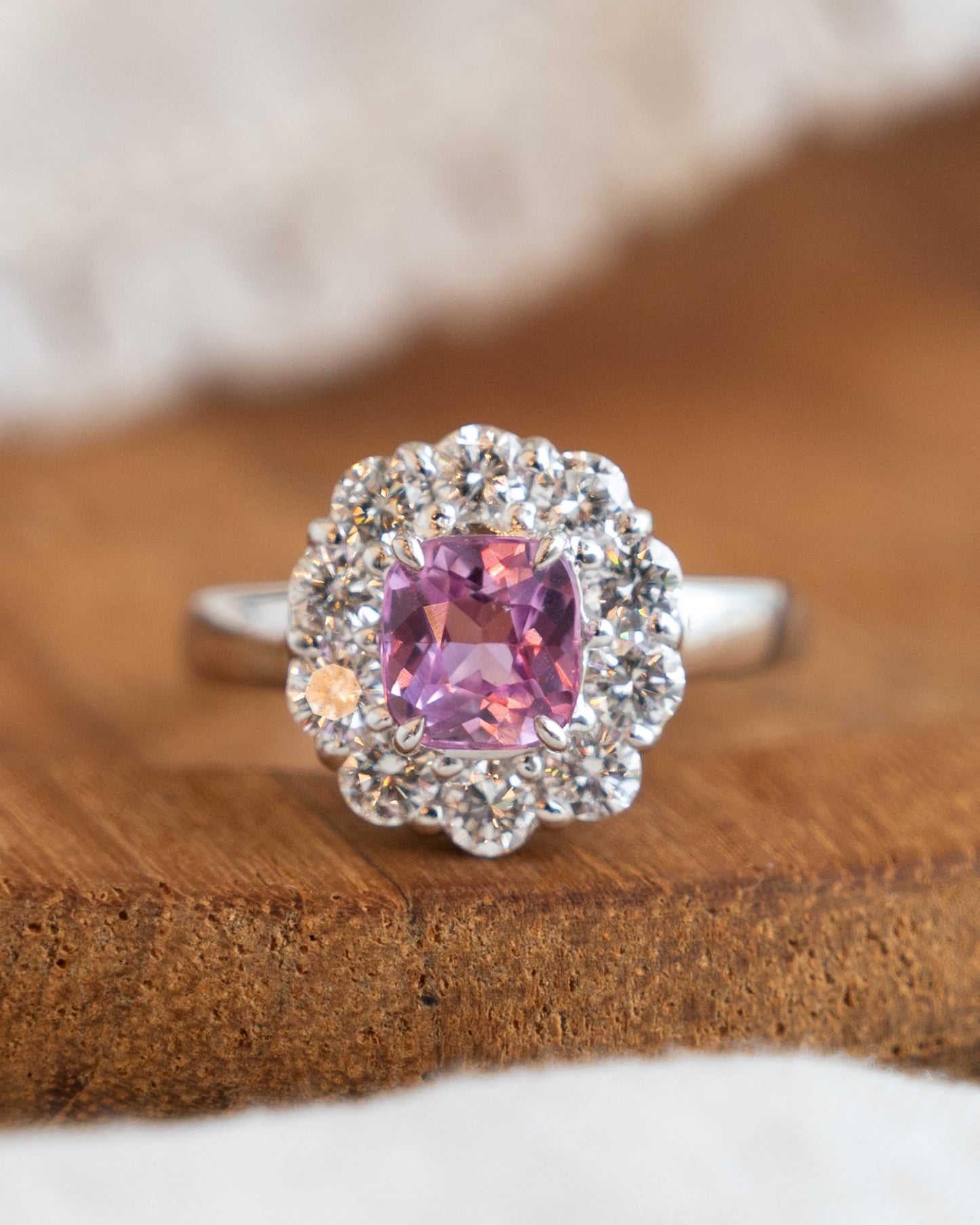 1.23 Cushion Pink Sapphire Engagement Ring Platinum