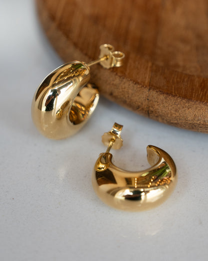 Puffy J Hoop Earrings in 14k Yellow Gold