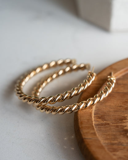 Twisted Rope Style Hoop Earrings in 14k Yellow Gold