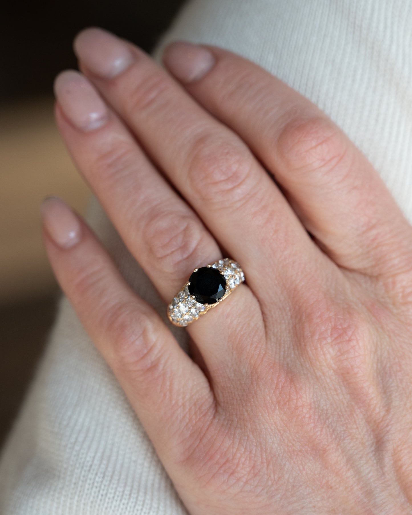 2.10 Black Onyx & Diamond Cocktail Ring in 18k