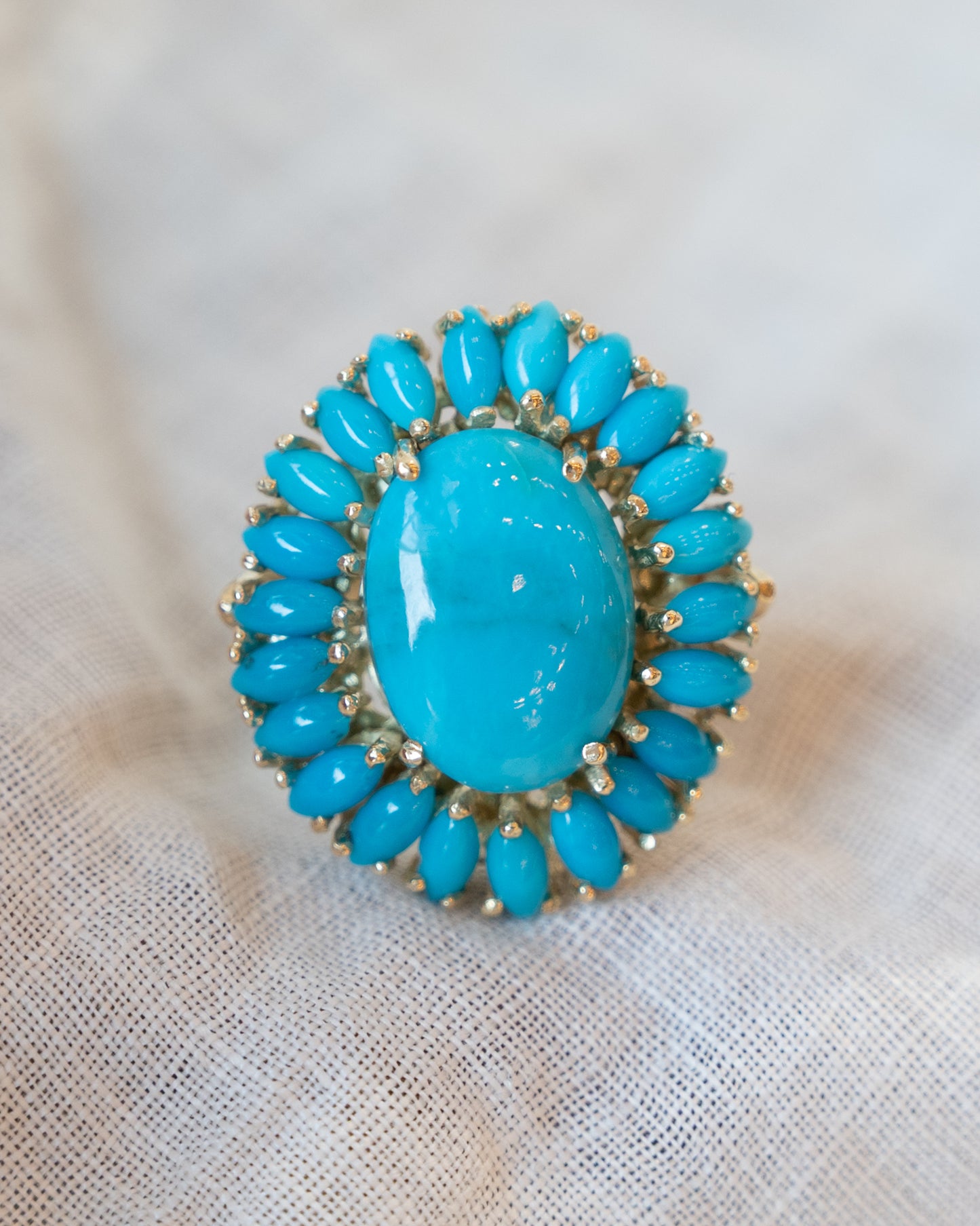 Vintage Mid-Century Turquoise Cocktail Ring in 14k