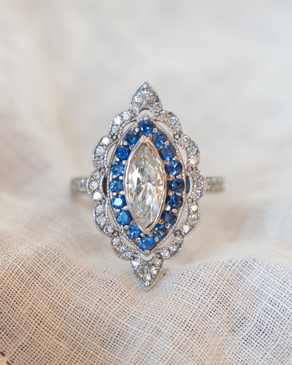 1.15 Marquise & Sapphire Navette Cocktail Ring 14k