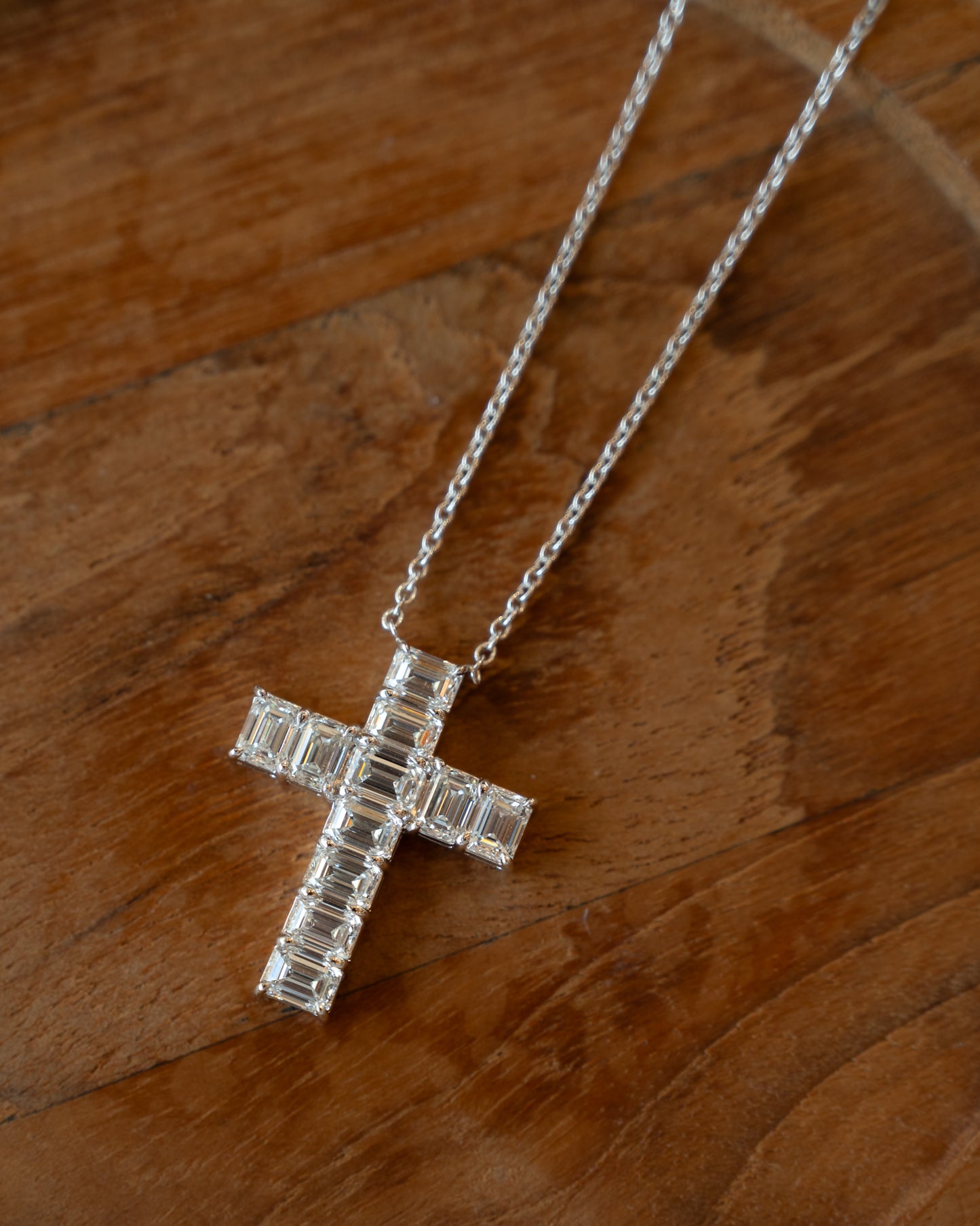 3.42 Emerald Cut Diamond Cross Pendant in 18k