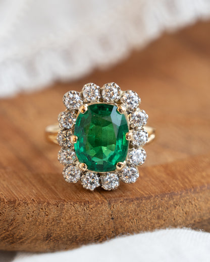4.03 Cushion Cut Emerald & Diamond Cocktail Ring 18k