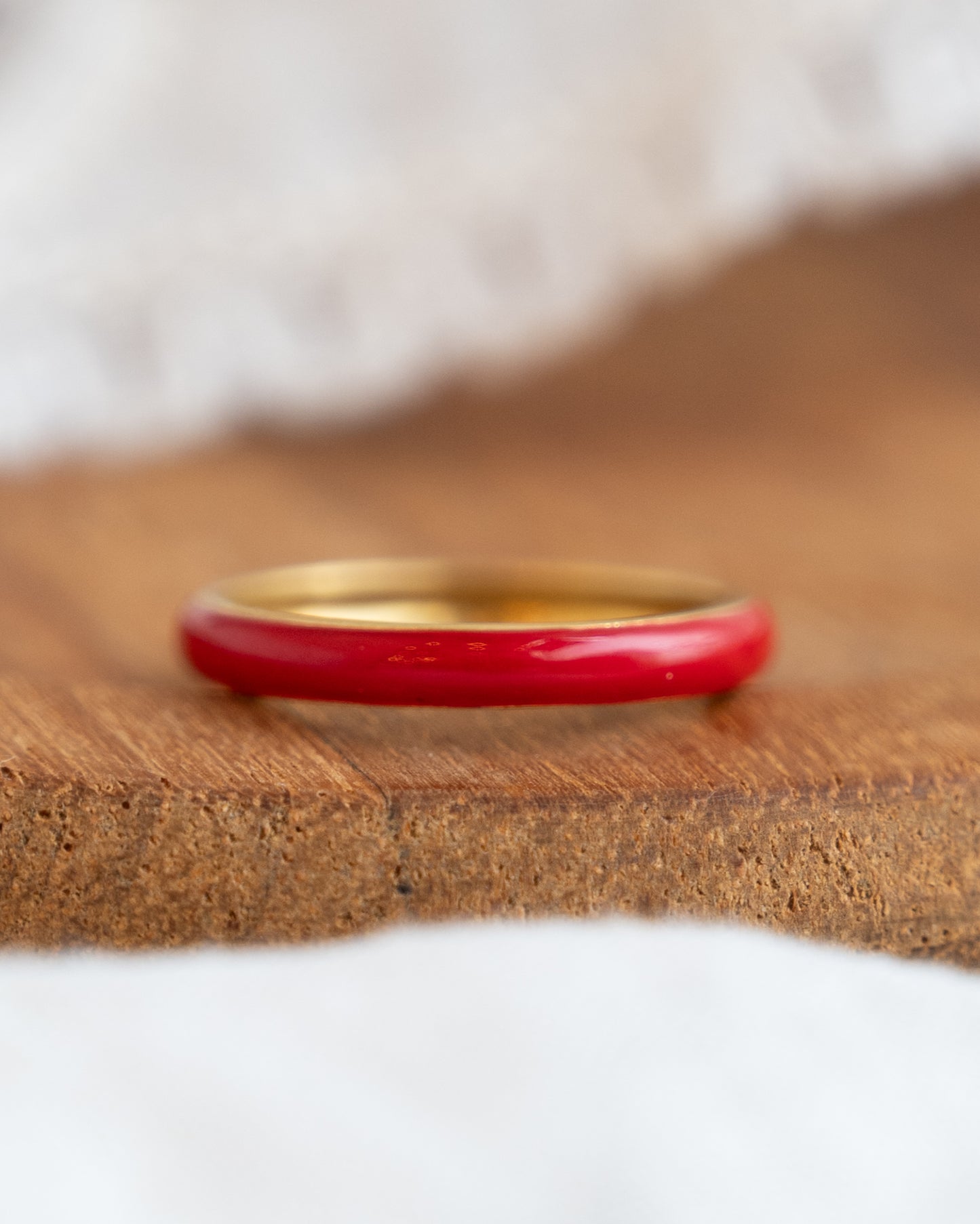 3mm Red Enamel Stacking Band in 14k Yellow Gold