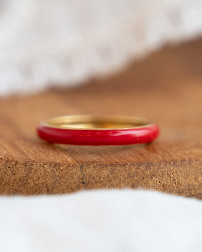 3mm Red Enamel Stacking Band in 14k Yellow Gold