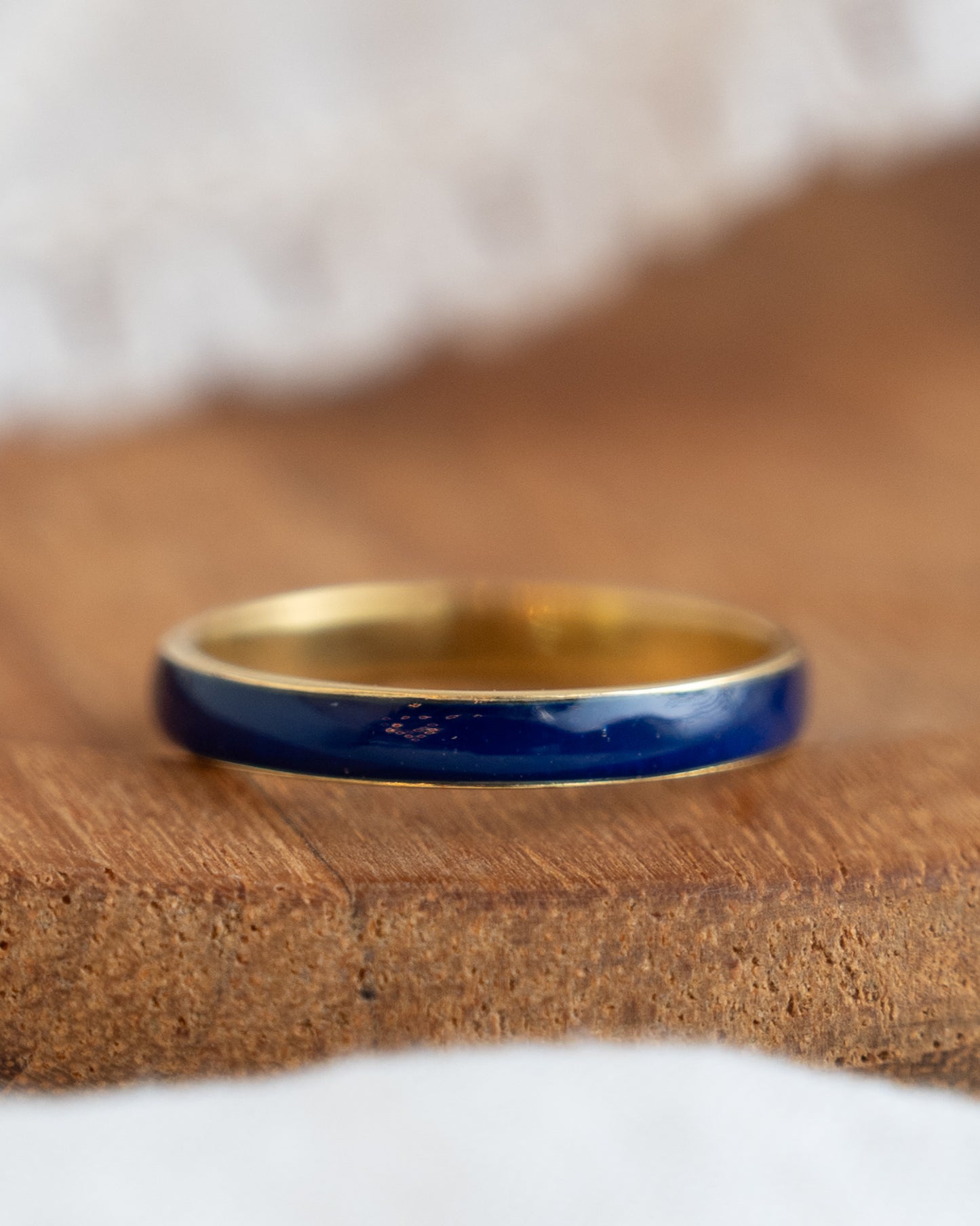 3mm Blue Enamel Stacking Band in 14k Yellow Gold