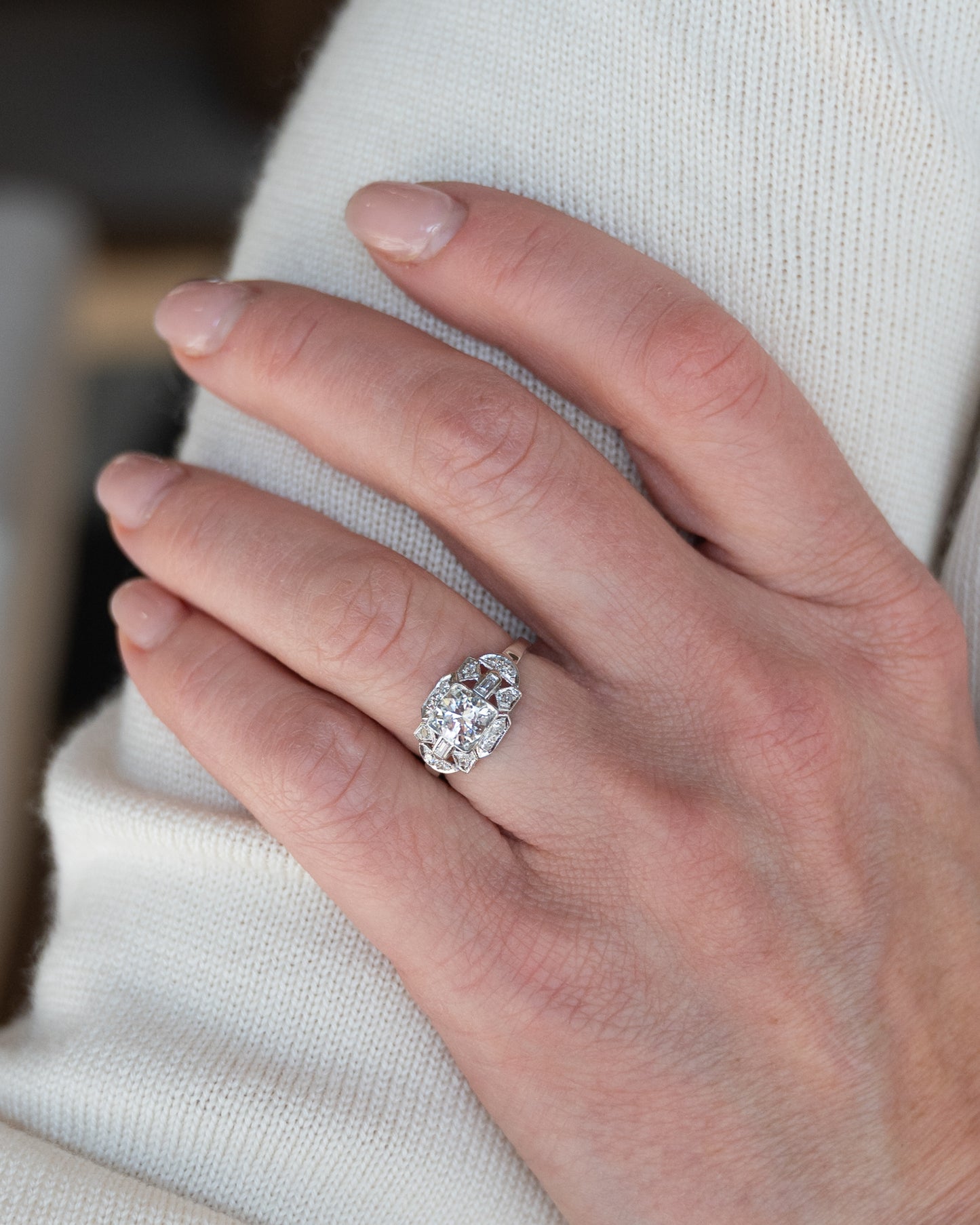 .89 Antique Old European Diamond Engagement Ring Platinum