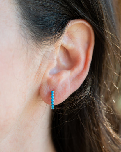 .55 Cabochon Turquoise Huggie Hoop Earrings in 14k