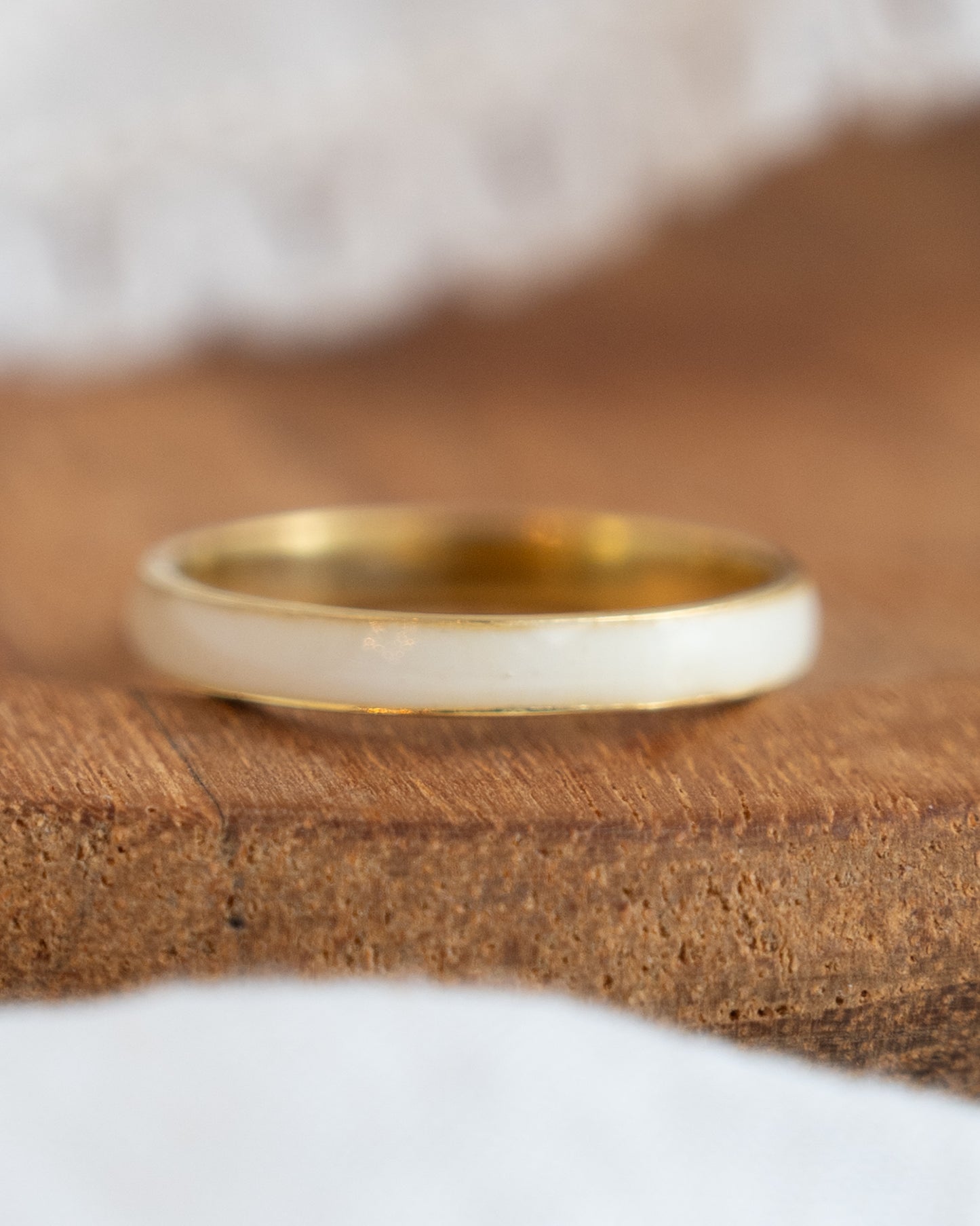 3mm White Enamel Wedding Band in 14k Yellow Gold