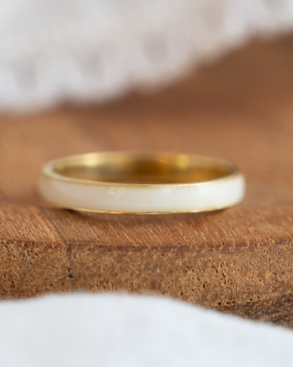 3mm White Enamel Wedding Band in 14k Yellow Gold