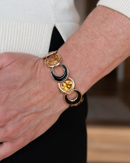 18.35 Oval Citrine & Onyx Statement Bracelet in 14k