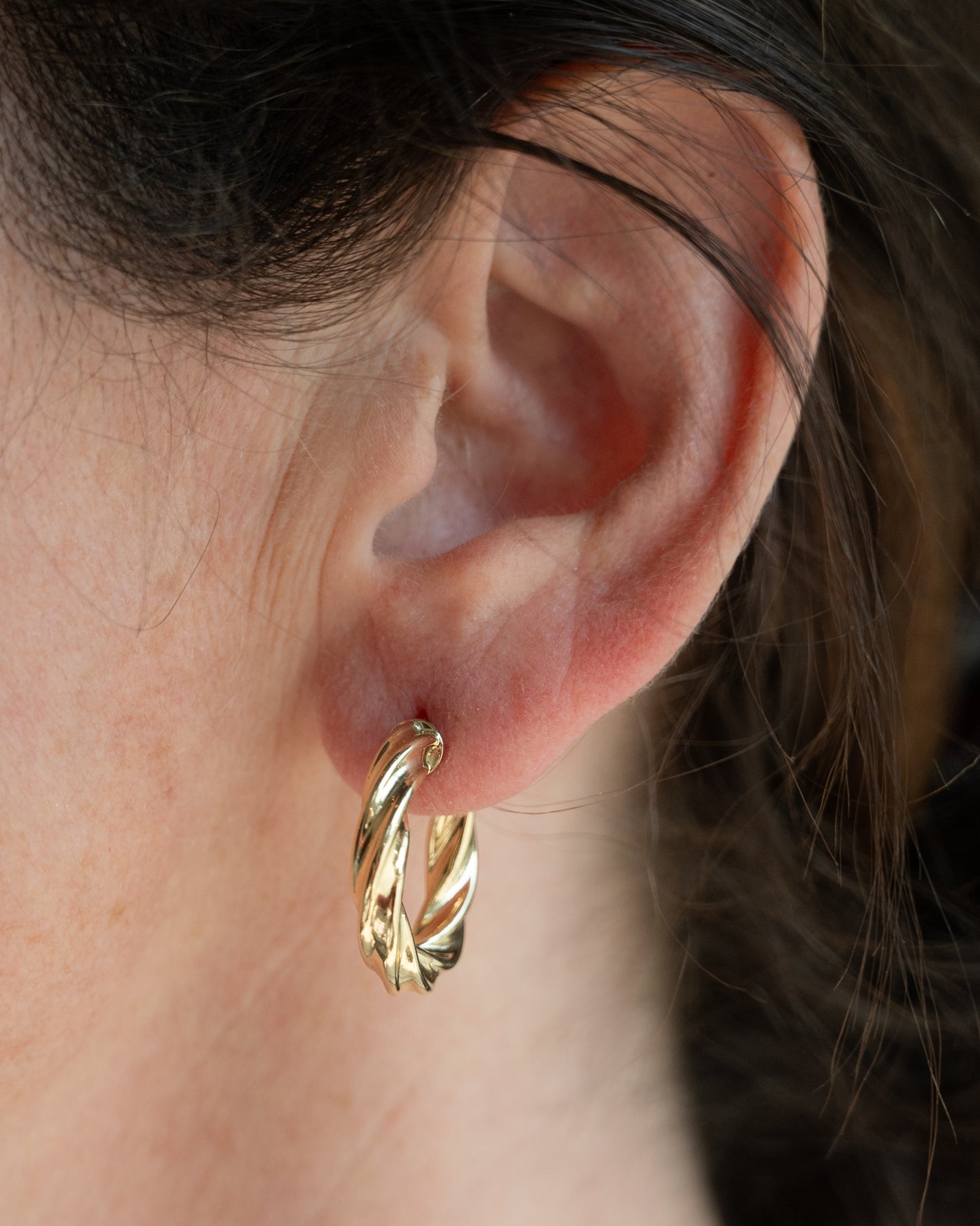 Twisted Textured Hollow Hoop Earrings 14k Yellow Gold