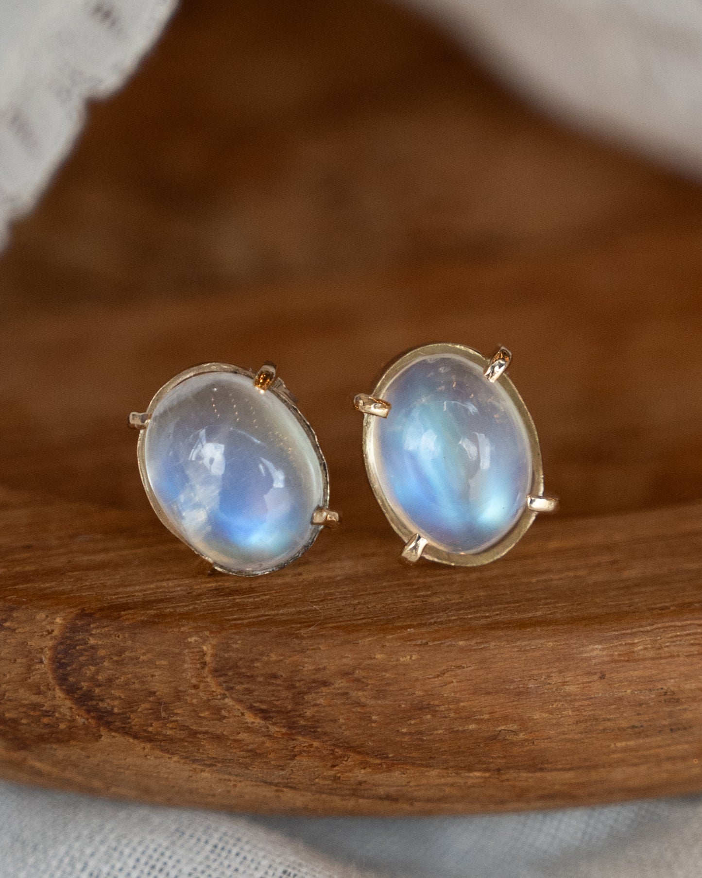 3.74 Oval Cabochon Moonstone Stud Earrings 14k
