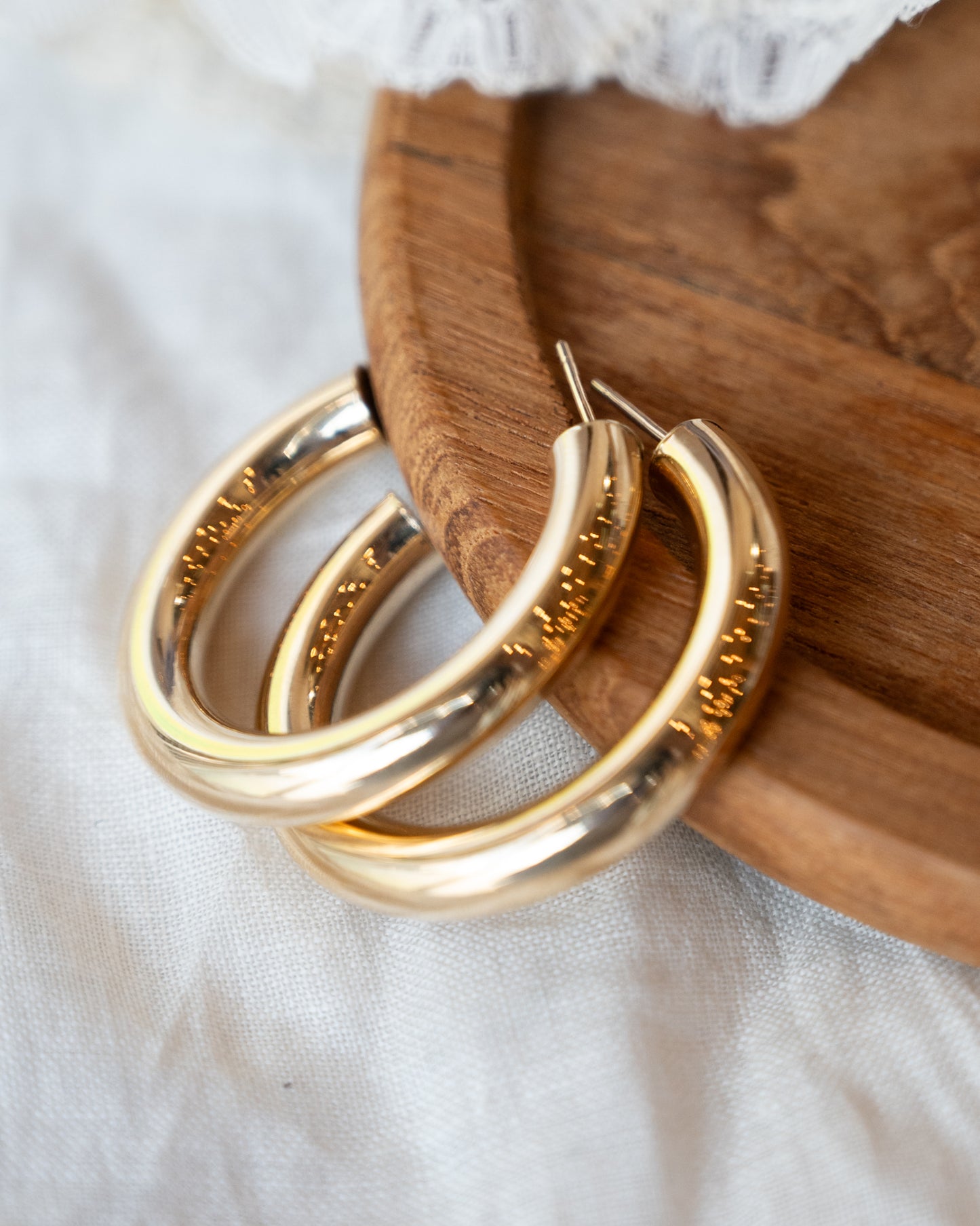 Large Hollow Hoop Earrings in 14k Yellow Gold