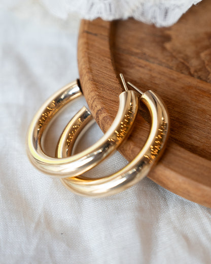 Large Hollow Hoop Earrings in 14k Yellow Gold