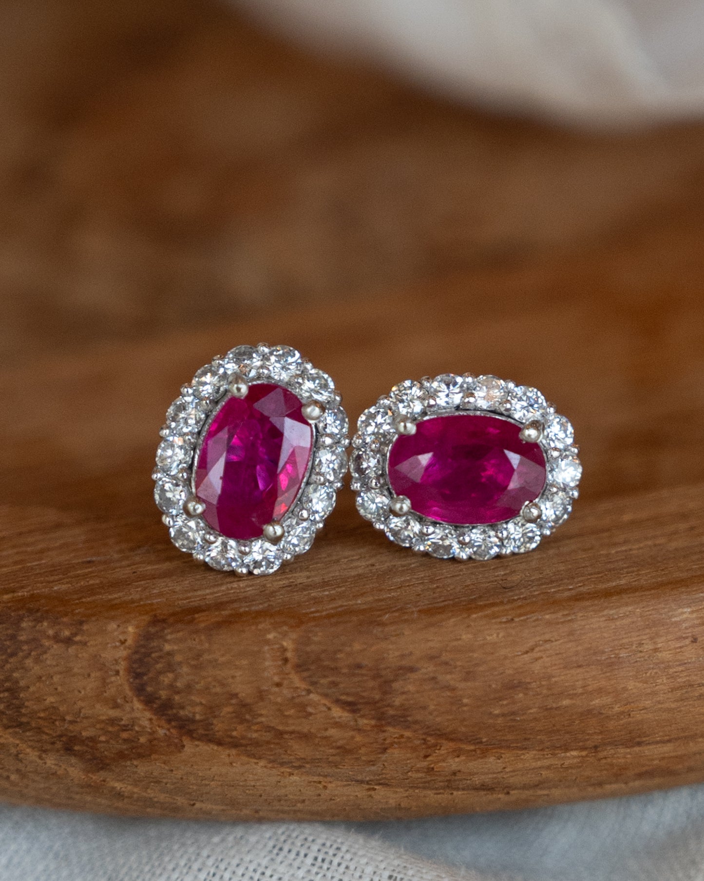 1.72 Oval Ruby & Diamond Stud Earrings in Platinum