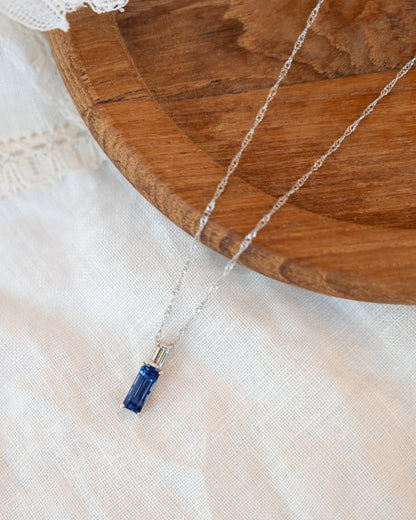 Sapphire & Diamond Bar Pendant Necklace in Platinum