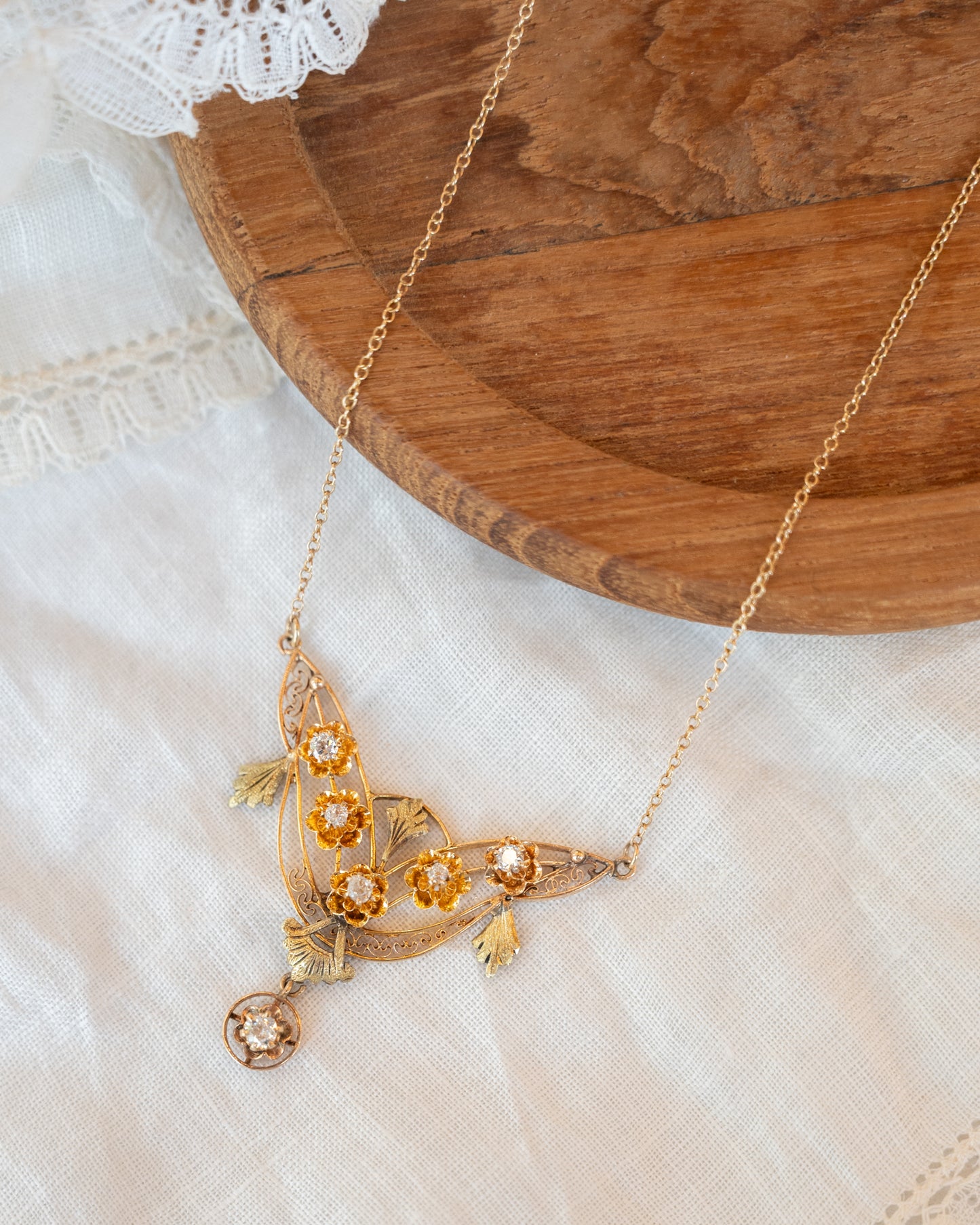 .25 Antique Art Nouveau Diamond Pendant Necklace 14k