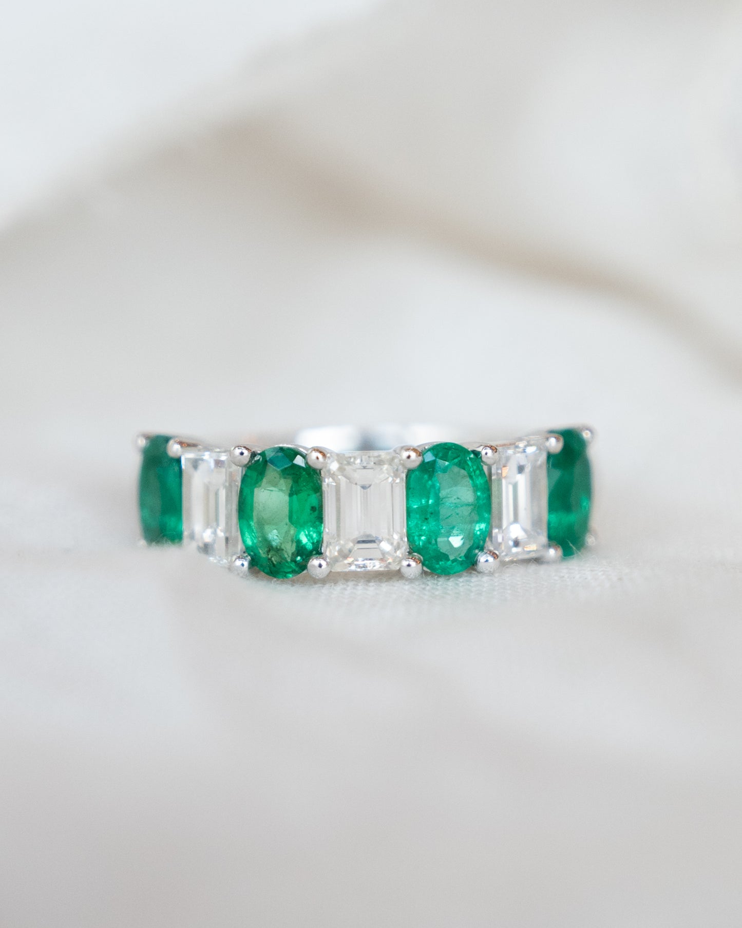 1.50 Emerald & Diamond Stacking Ring in 18k White Gold