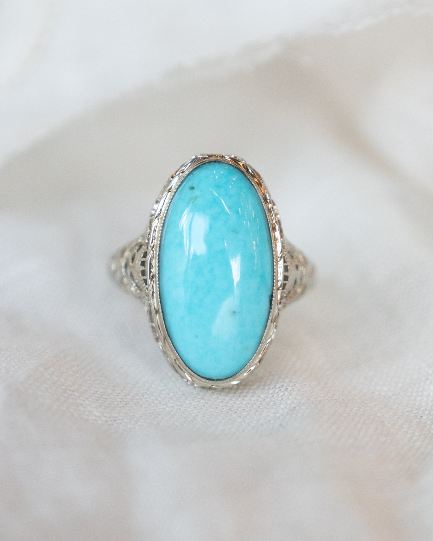 3.65 Vintage Cabochon Turquoise Cocktail Ring 14k