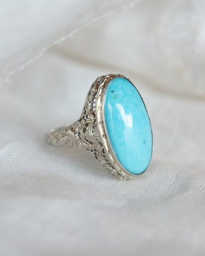 3.65 Vintage Cabochon Turquoise Cocktail Ring 14k
