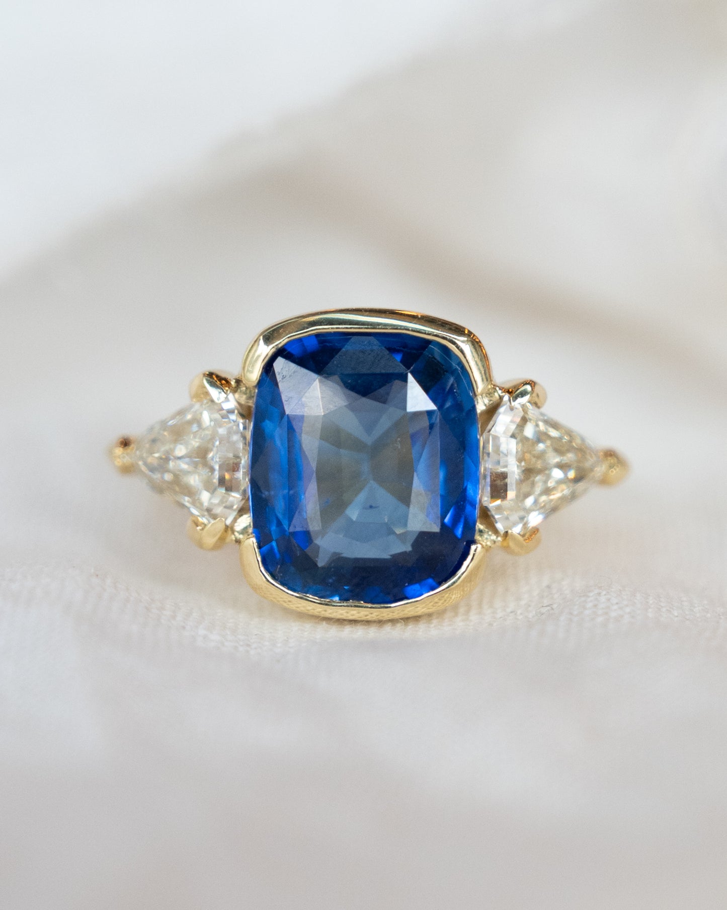 7.07 Cushion Blue Sapphire Engagement Ring 14k