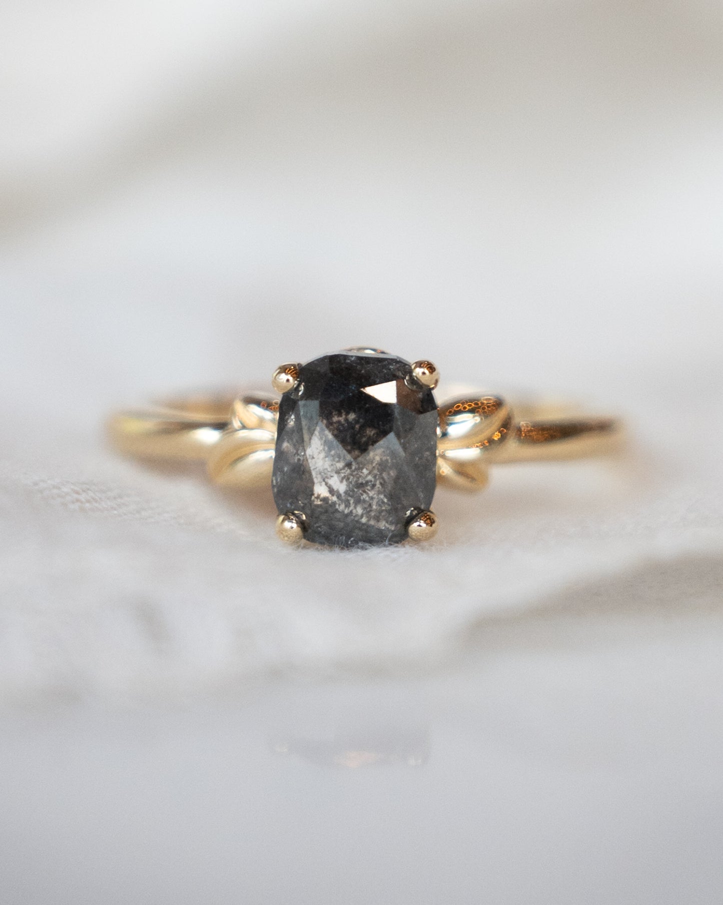 1.58 Cushion Salt & Pepper Diamond Engagement Ring