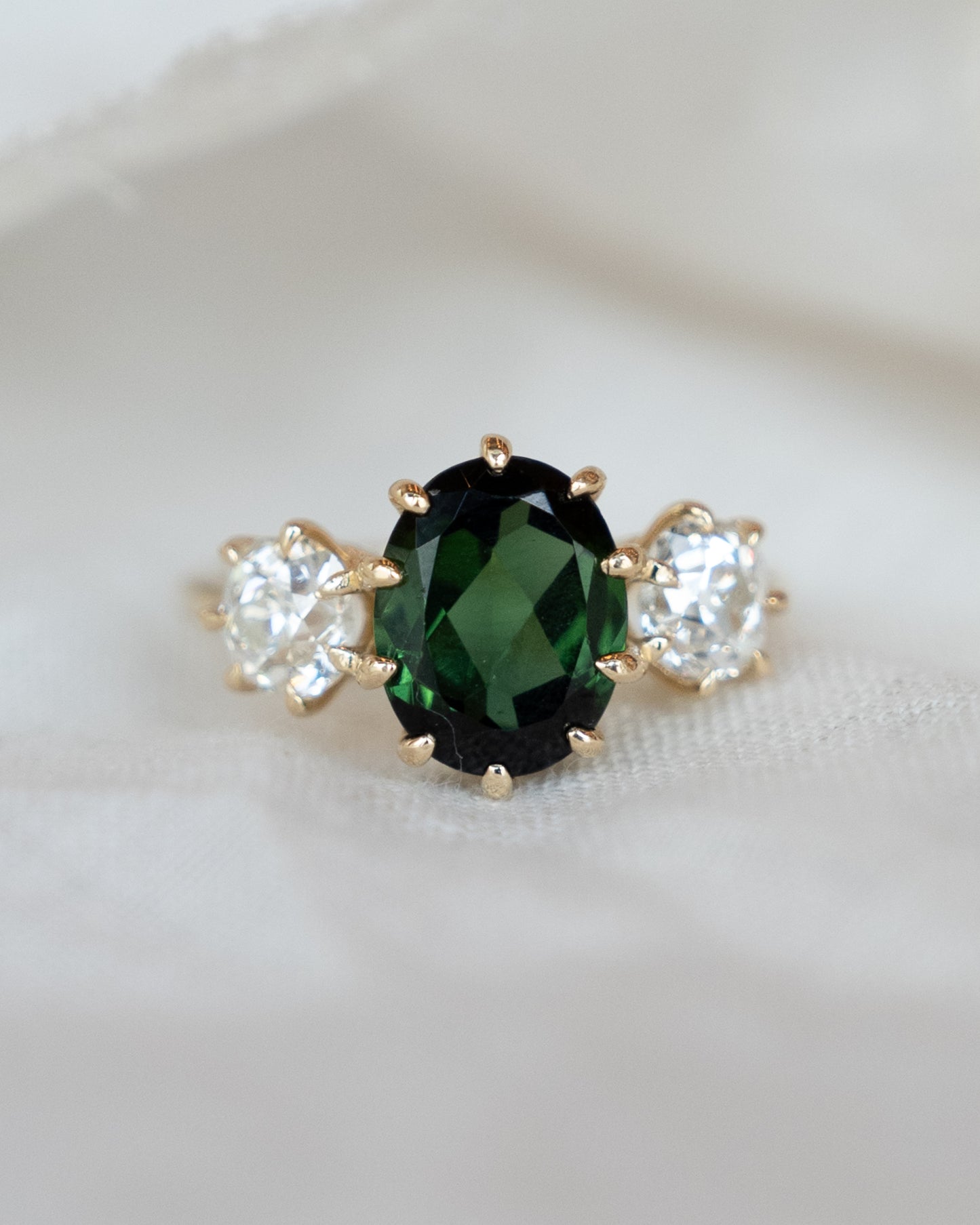 2.40 Tourmaline Three Stone Engagement Ring 14k