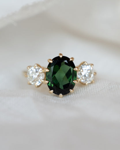 2.40 Tourmaline Three Stone Engagement Ring 14k