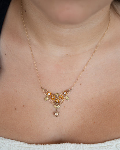 .25 Antique Art Nouveau Diamond Pendant Necklace 14k