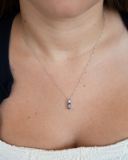 Sapphire & Diamond Bar Pendant Necklace in Platinum