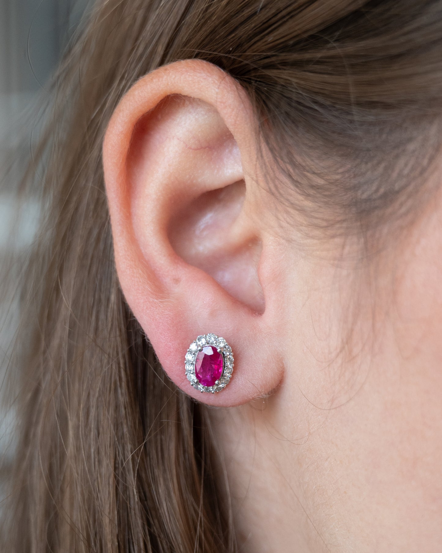 1.72 Oval Ruby & Diamond Stud Earrings in Platinum