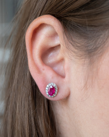 1.72 Oval Ruby & Diamond Stud Earrings in Platinum