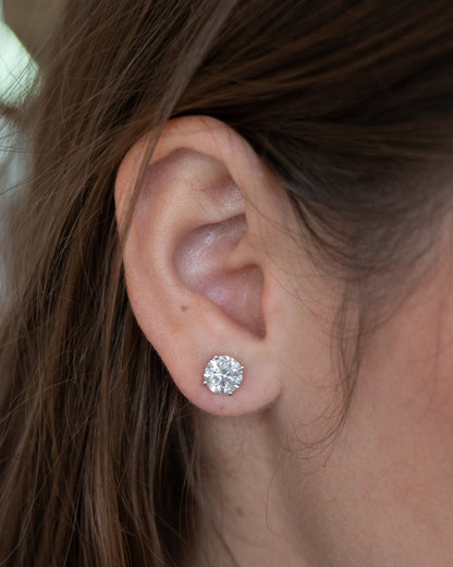 3 Carat Round Diamond Stud Earrings in 18k White Gold