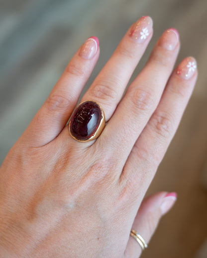 26.70 Cabochon Rubellite Tourmaline 18k Yellow Gold