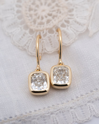 3.52 Cushion Diamond Drop Earrings 18k Yellow Gold