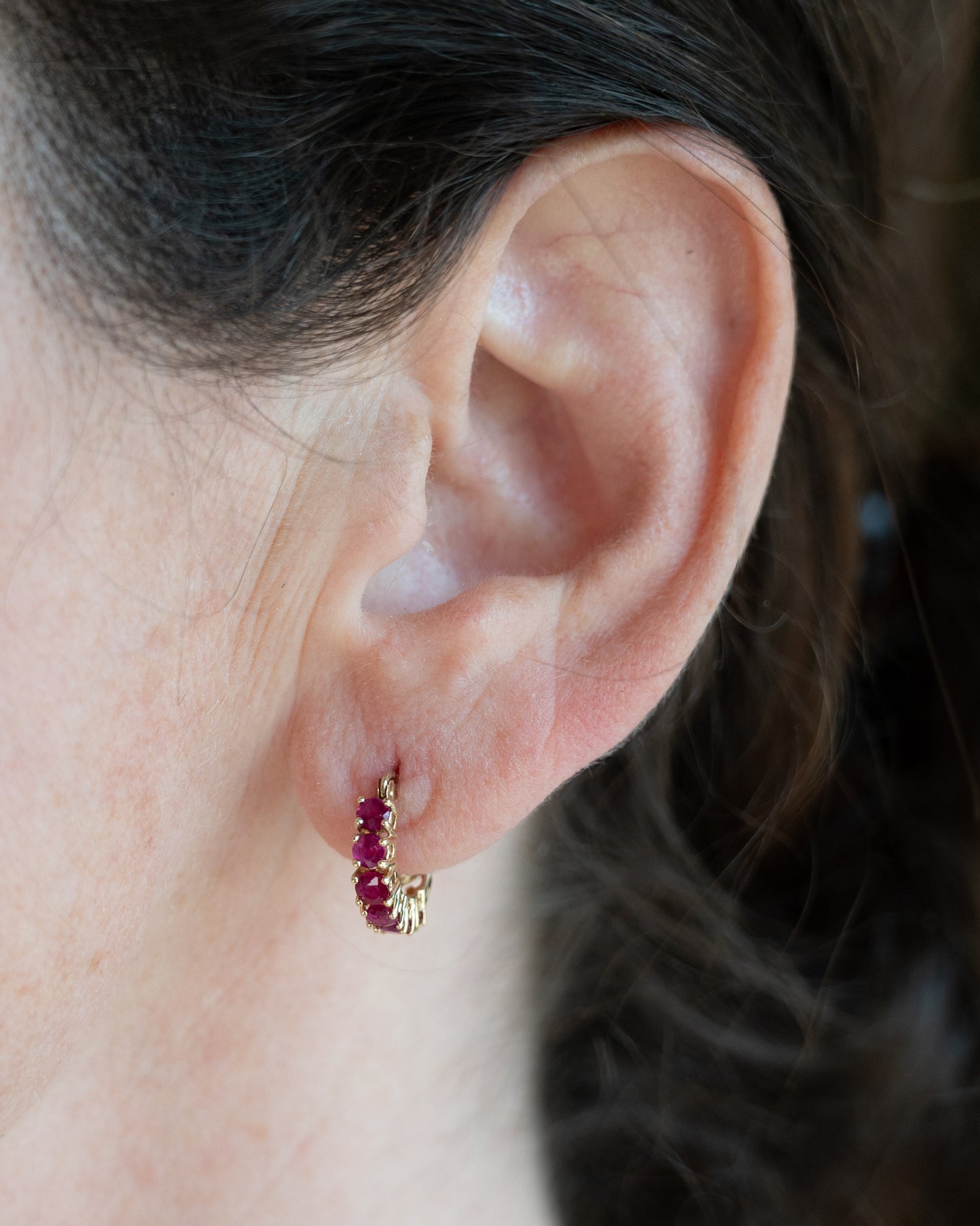 1.92 Round Ruby Huggie Hoop Earrings in 14k