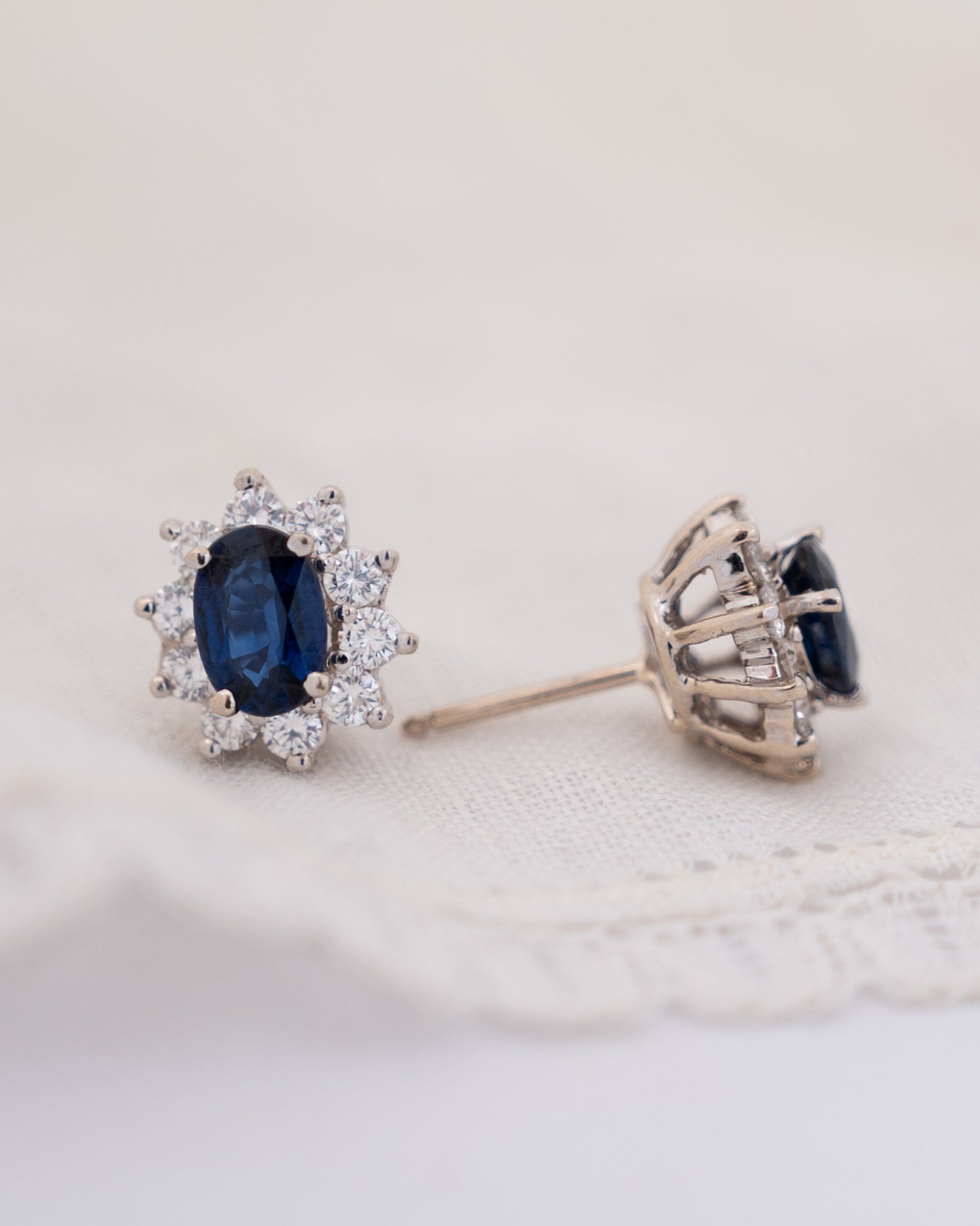 2.40 Oval Sapphire & Diamond Earrings in 14k White Gold