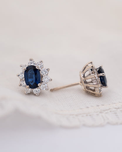 2.40 Oval Sapphire & Diamond Earrings in 14k White Gold