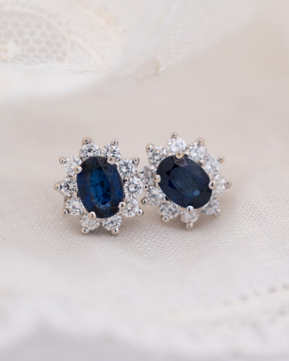 2.40 Oval Sapphire & Diamond Earrings in 14k White Gold
